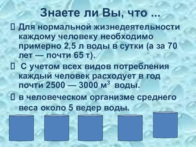 Знаете ли Вы, что ... Для нормальной жизнедеятельности каждому человеку необходимо примерно