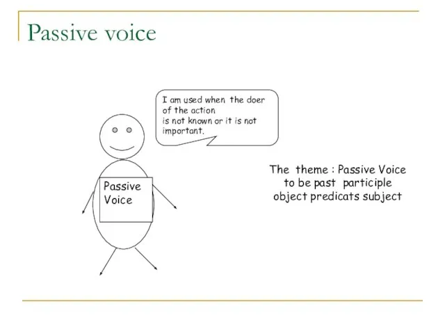 Passive voice Passive Voice I am used when the doer of the