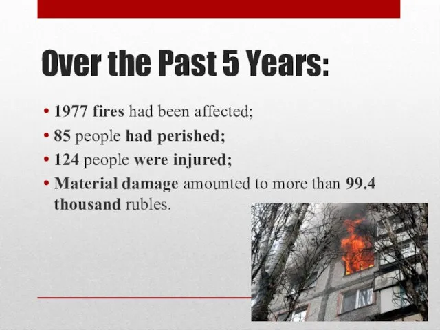 Over the Past 5 Years: 1977 fires had been affected; 85 people