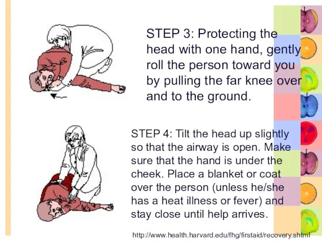 STEP 3: Protecting the head with one hand, gently roll the person