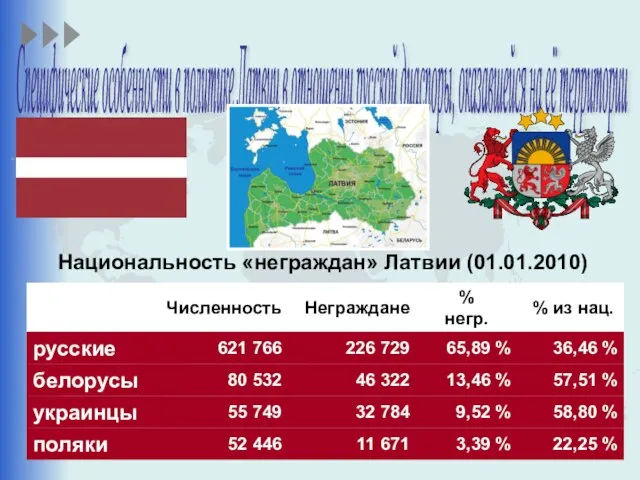 Специфические особенности в политике Латвии в отношении русской диаспоры, оказавшейся на её