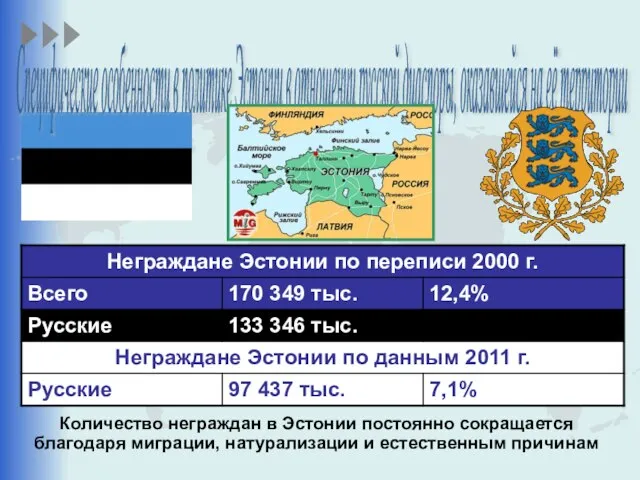 Специфические особенности в политике Эстонии в отношении русской диаспоры, оказавшейся на её