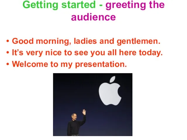 Getting started - greeting the audience Good morning, ladies and gentlemen. It’s