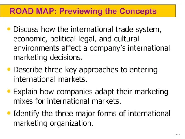 ROAD MAP: Previewing the Concepts Discuss how the international trade system, economic,