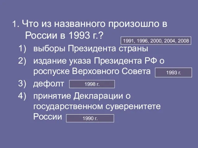 1. Что из названного произошло в России в 1993 г.? выборы Президента