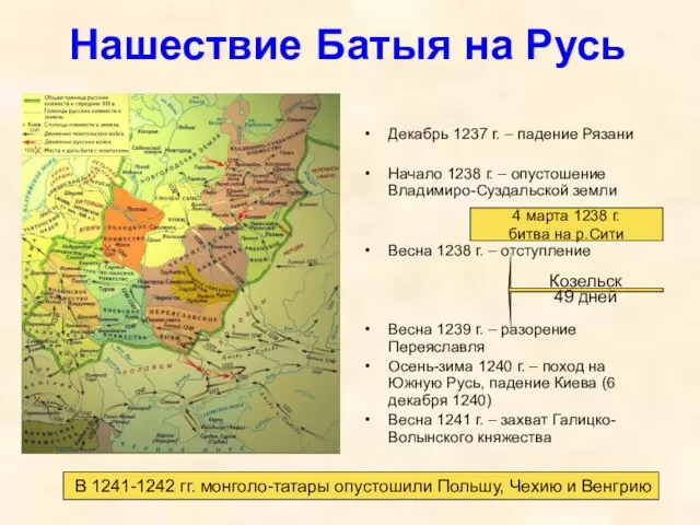 Нашествие Батыя на Русь Декабрь 1237 г. – падение Рязани Начало 1238