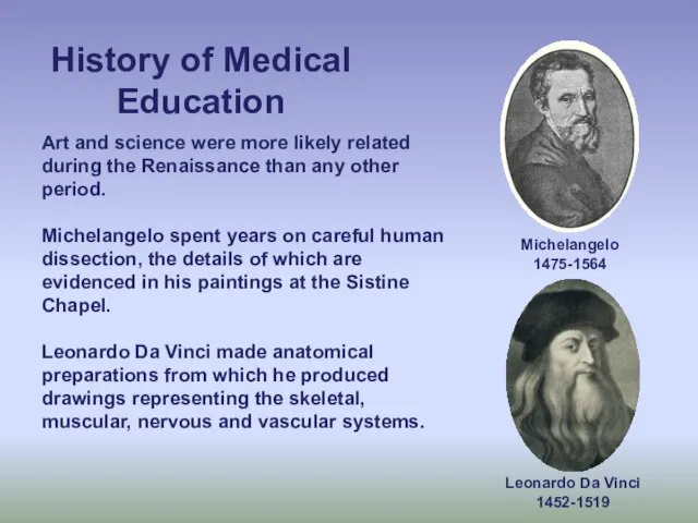 History of Medical Education Art and science were more likely related during