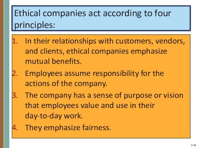 Ethical companies act according to four principles: In their relationships with customers,