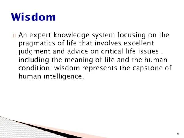 An expert knowledge system focusing on the pragmatics of life that involves