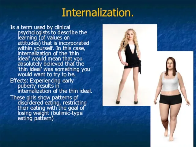 Internalization. Is a term used by clinical psychologists to describe the learning