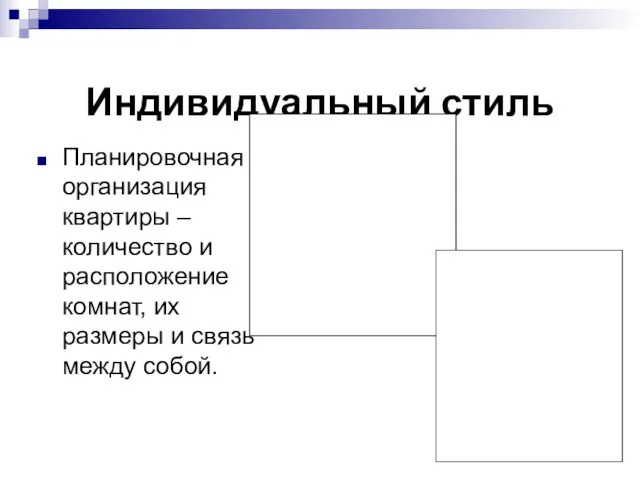 Индивидуальный стиль Планировочная организация квартиры – количество и расположение комнат, их размеры и связь между собой.