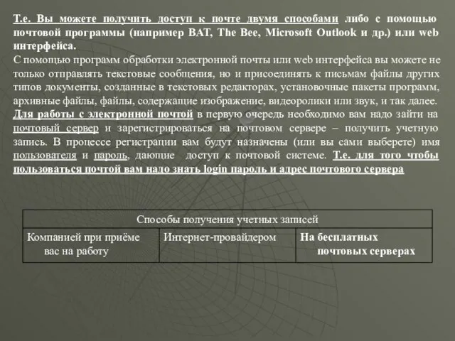 Т.е. Вы можете получить доступ к почте двумя способами либо с помощью