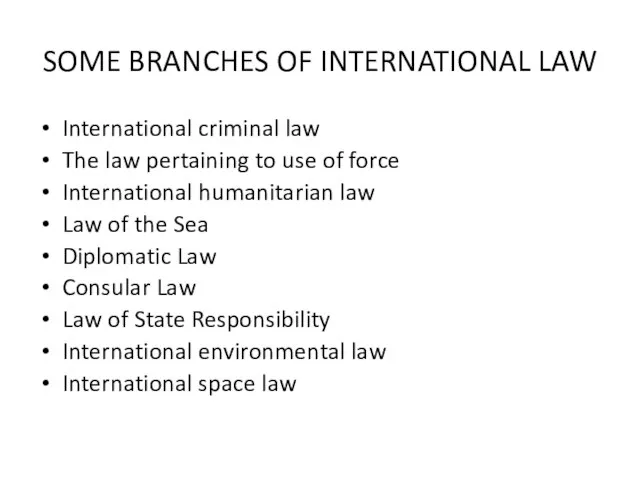 SOME BRANCHES OF INTERNATIONAL LAW International criminal law The law pertaining to