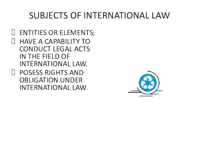 SUBJECTS OF INTERNATIONAL LAW ENTITIES OR ELEMENTS; HAVE A CAPABILITY TO CONDUCT