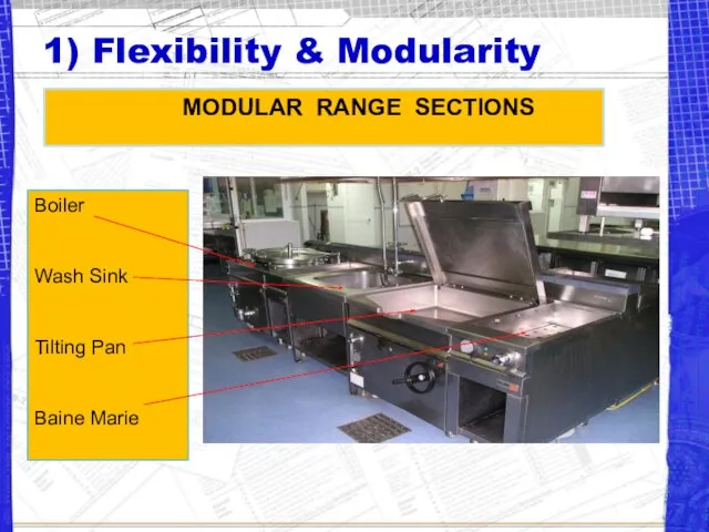 1) Flexibility & Modularity MODULAR RANGE SECTIONS Boiler Wash Sink Tilting Pan Baine Marie