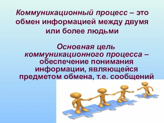 Коммуникационный процесс – это обмен информацией между двумя или более людьми Основная