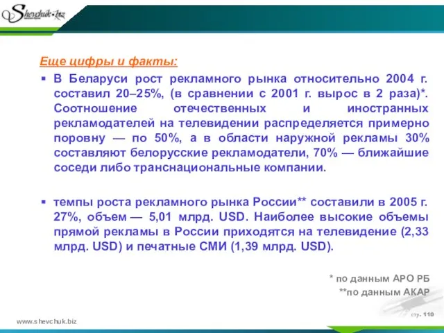 стр. Еще цифры и факты: В Беларуси рост рекламного рынка относительно 2004