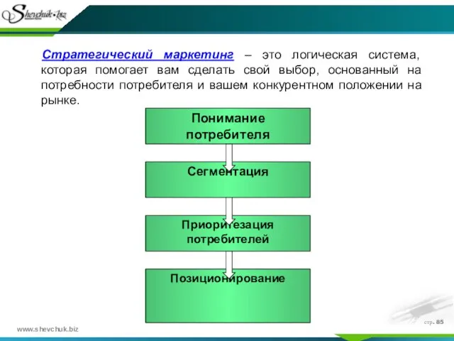 стр. Стратегический маркетинг – это логическая система, которая помогает вам сделать свой