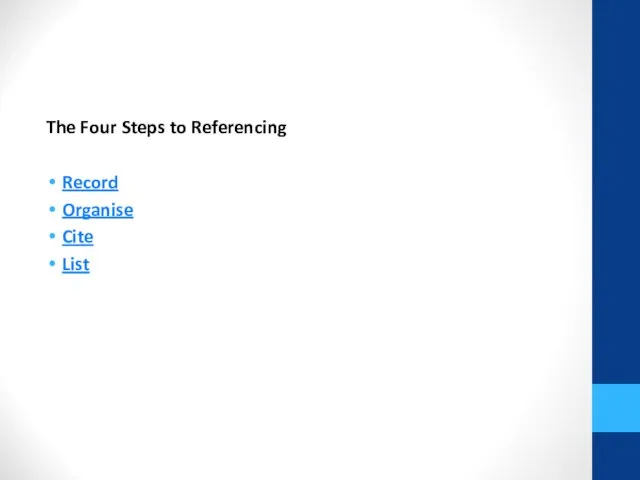 The Four Steps to Referencing Record Organise Cite List