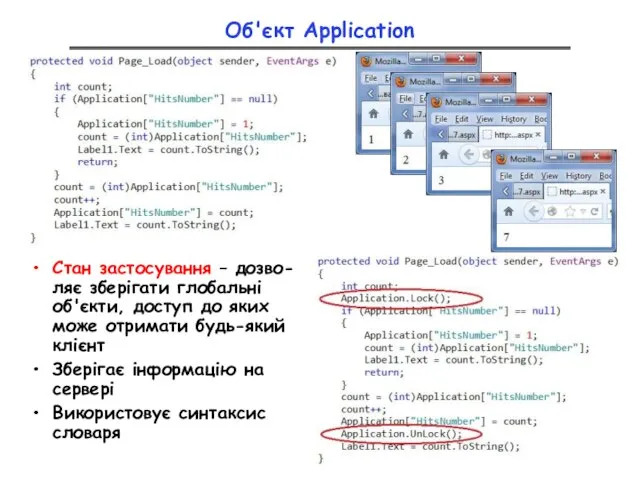 Об'єкт Application Стан застосування – дозво-ляє зберігати глобальні об'єкти, доступ до яких