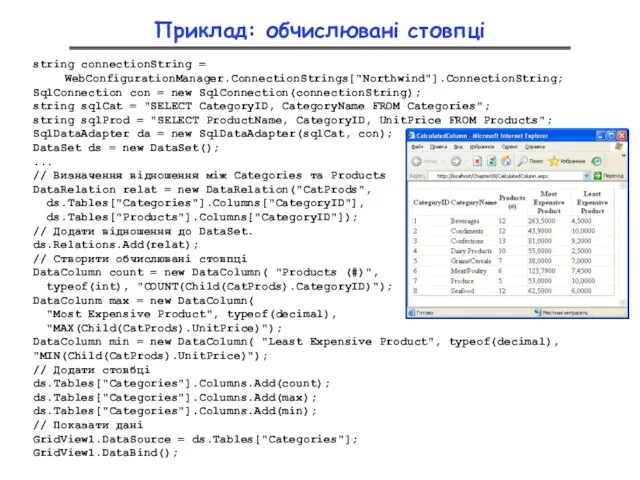 string connectionString = WebConfigurationManager.ConnectionStrings["Northwind"].ConnectionString; SqlConnection con = new SqlConnection(connectionString); string sqlCat =