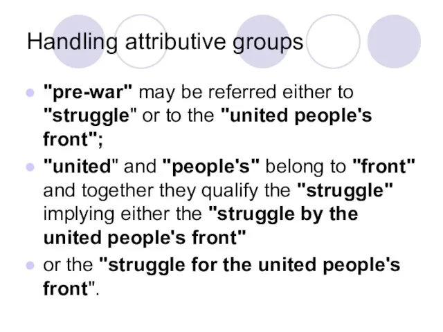 Handling attributive groups "pre-war" may be referred either to "struggle" or to