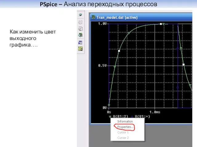 PSpice – Анализ переходных процессов Как изменить цвет выходного графика….