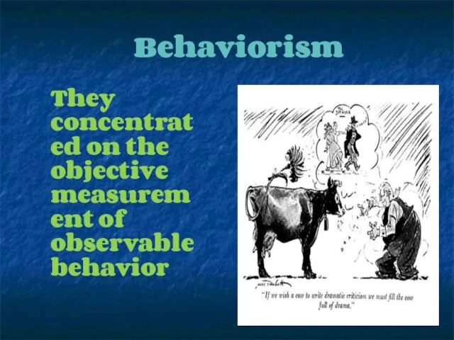 Behaviorism They concentrated on the objective measurement of observable behavior
