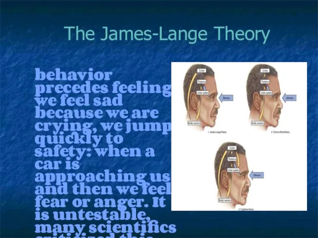 The James-Lange Theory behavior precedes feeling we feel sad because we are