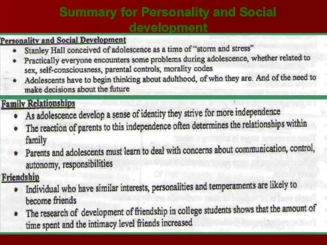 Summary for Personality and Social development