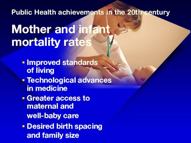 Public Health achievements in the 20th century Mother and infant mortality rates