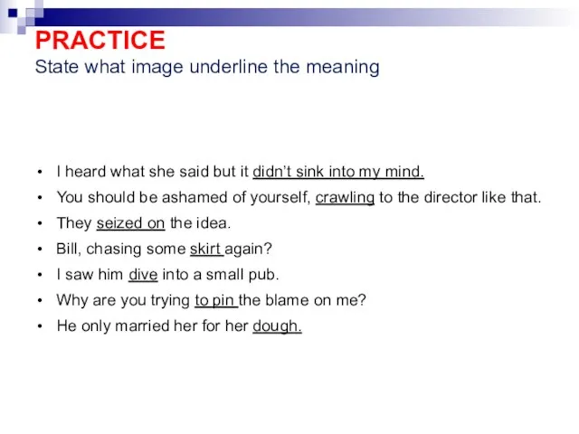 PRACTICE State what image underline the meaning I heard what she said