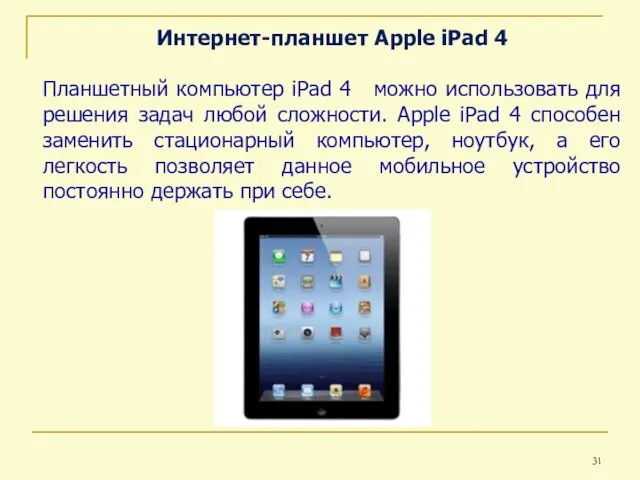 Интернет-планшет Apple iPad 4 Планшетный компьютер iPad 4 можно использовать для решения