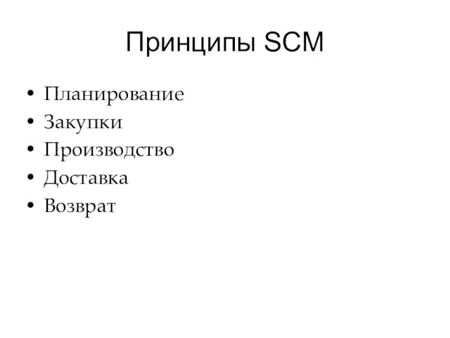 Принципы SCM Планирование Закупки Производство Доставка Возврат
