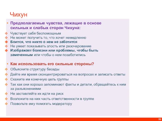 Чихун Предполагаемые чувства, лежащие в основе сильных и слабых сторон Чихуна: Чувствует