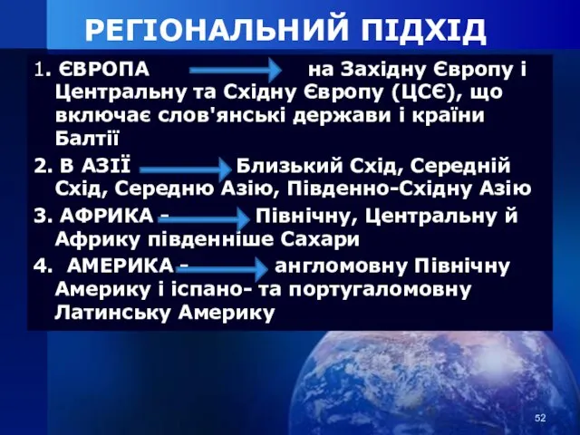 РЕГІОНАЛЬНИЙ ПІДХІД 1. ЄВРОПА на Західну Європу і Центральну та Східну Європу