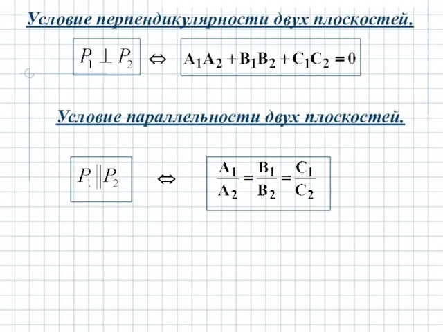 Условие перпендикулярности двух плоскостей. Условие параллельности двух плоскостей.