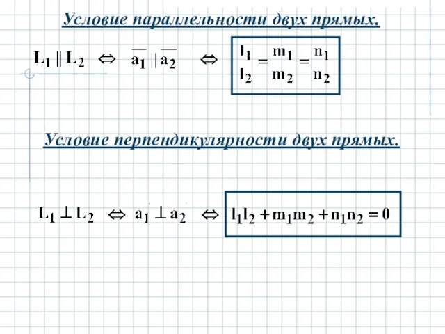 Условие параллельности двух прямых. Условие перпендикулярности двух прямых.