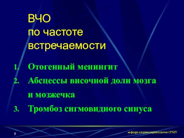 кафедра оториноларингологии СГМУ ВЧО по частоте встречаемости Отогенный менингит Абсцессы височной доли