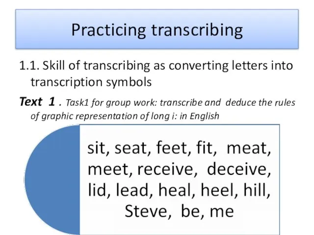 Practicing transcribing 1.1. Skill of transcribing as converting letters into transcription symbols