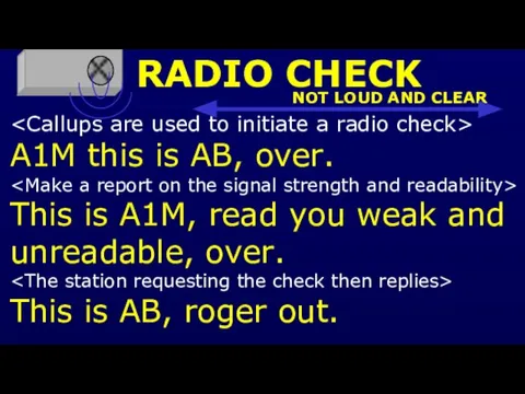 RADIO CHECK A1M this is AB, over. This is A1M, read you