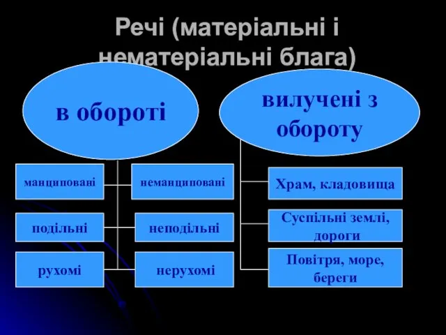 Речі (матеріальні і нематеріальні блага) в обороті вилучені з обороту манциповані подільні