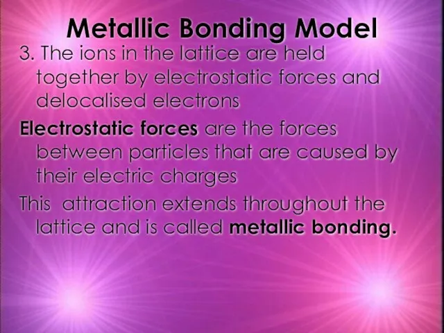 3. The ions in the lattice are held together by electrostatic forces