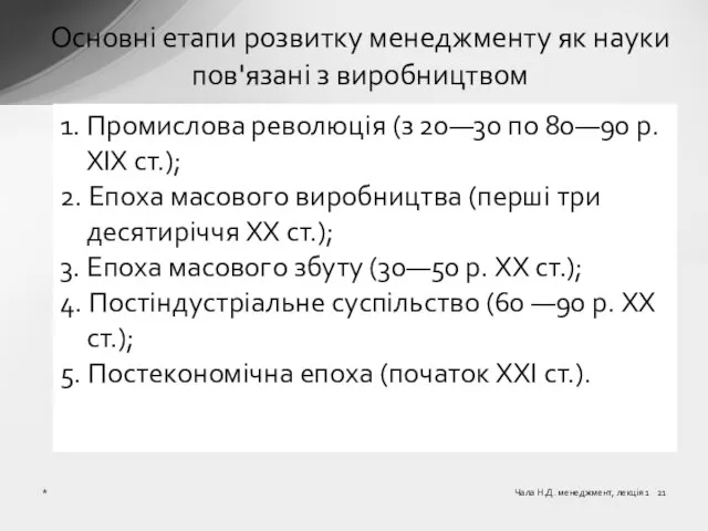 Основні етапи розвитку менеджменту як науки пов'язані з виробництвом 1. Промислова революція