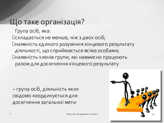 Що таке організація? Група осіб, яка: складається не менше, ніж з двох