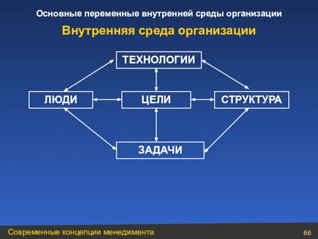 ЦЕЛИ СТРУКТУРА ТЕХНОЛОГИИ ЗАДАЧИ ЛЮДИ Внутренняя среда организации