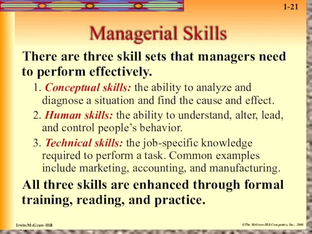 Managerial Skills There are three skill sets that managers need to perform