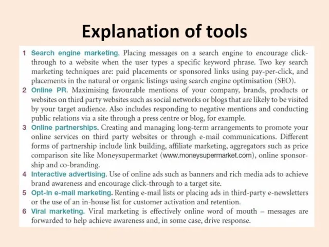 Explanation of tools