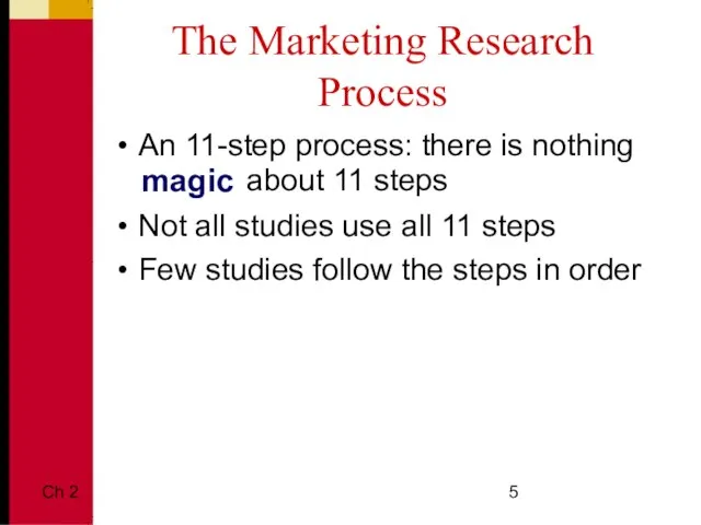 Ch 2 The Marketing Research Process An 11-step process: there is nothing