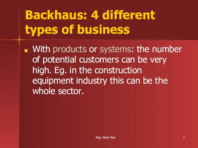 Mag. Maria Peer Backhaus: 4 different types of business With products or